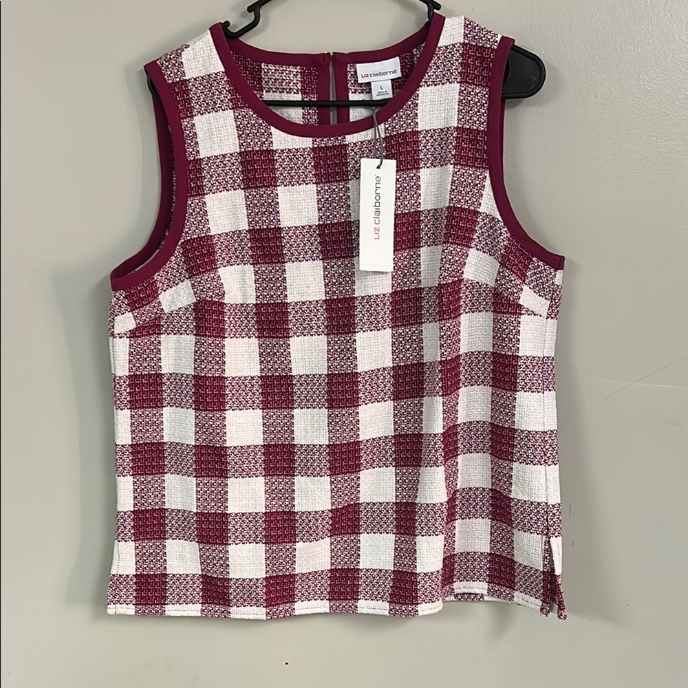 Checkered Sleeveless Top - Burgundy and White
